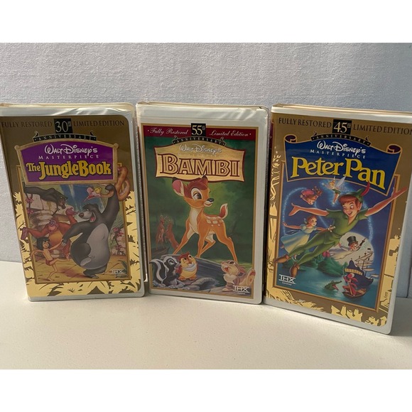 Walt Disney Bambi Peter Pan & The Jungle Book 3 VHS tapes MOVIES - Picture 1 of 3